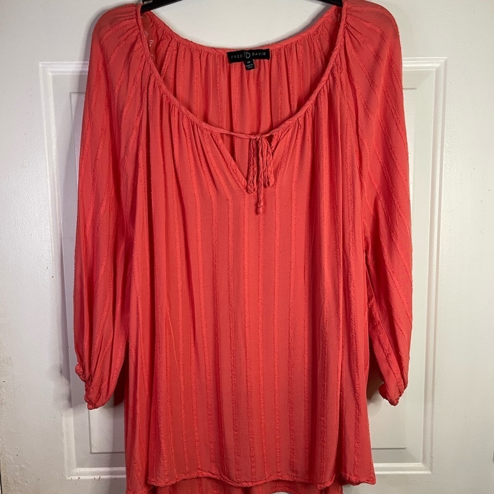 Fred David orange‎ 3/4 length sleeve blouse.